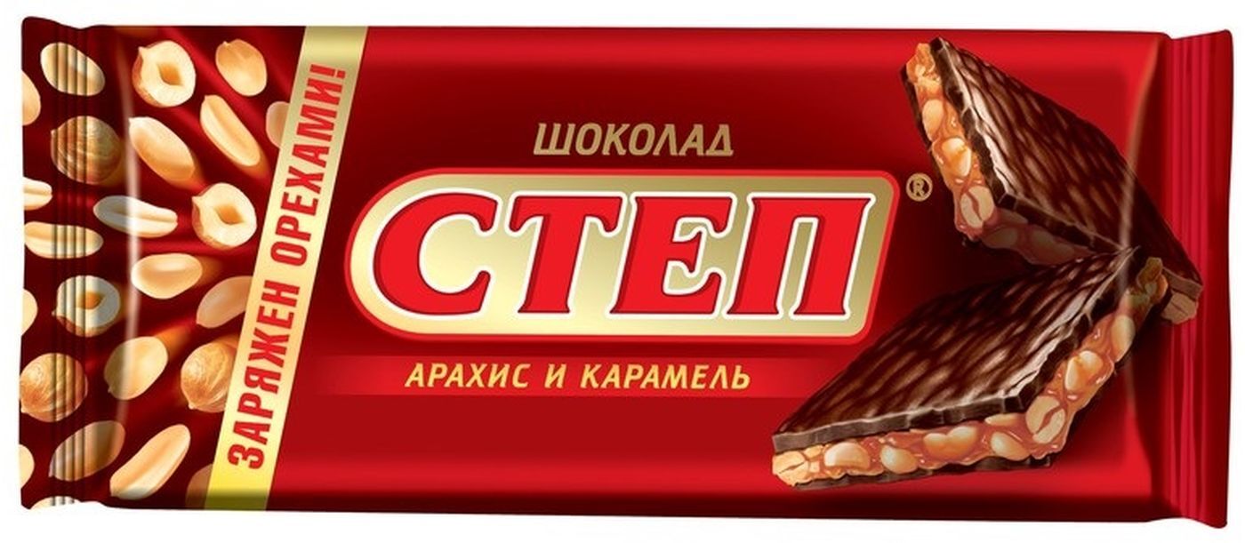  Шоколад молочный Степ с начинкой арахис/карамель 100г Славянка 