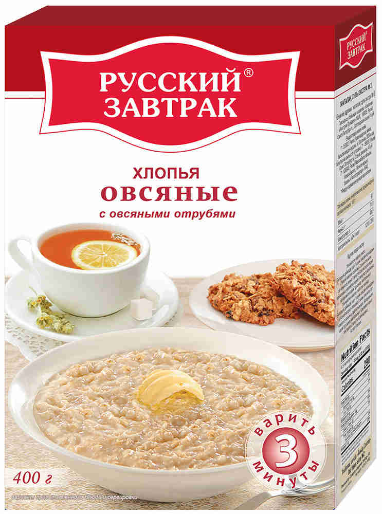  Русский завтрак Хлопья овсяные с отрубями 400г 