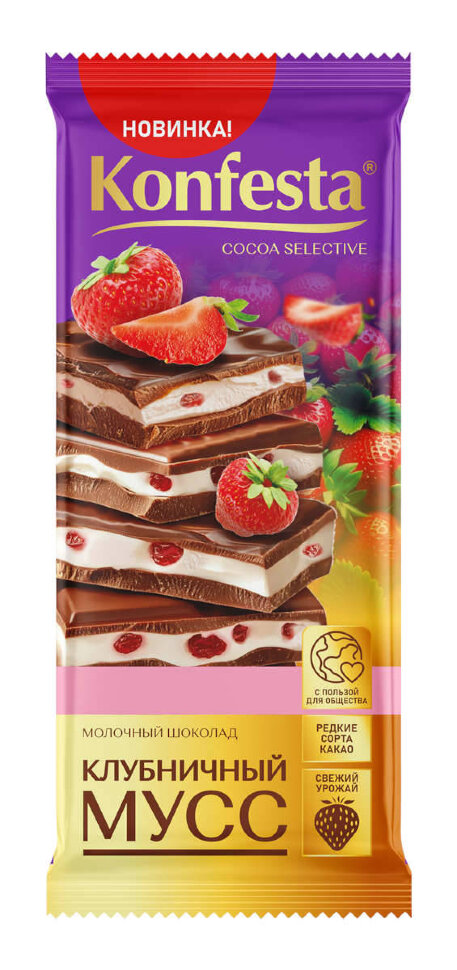 Шоколад молочный с клубничной начинкой Конфеста 80г