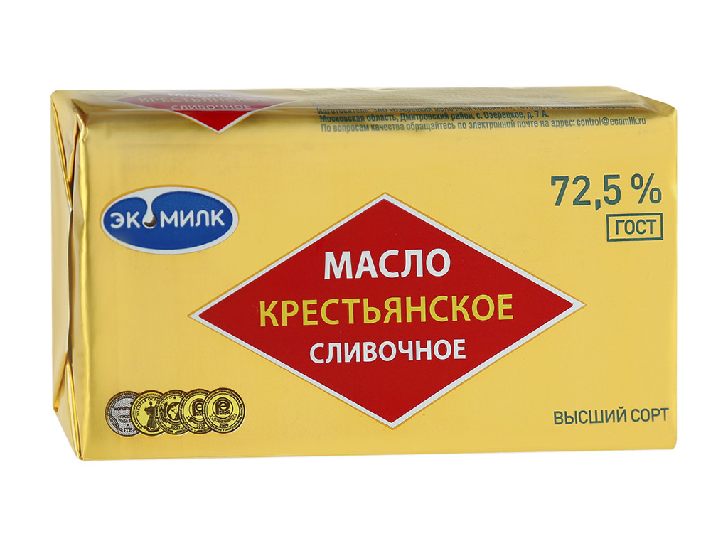  Масло Крестьянское 72,5% 180г фольга Озерецкое БЗМЖ 