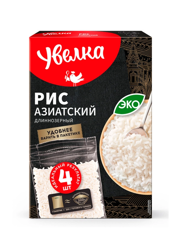 Крупа Рис длиннозерный Азиатский вар/пак. 4*80г Увелка