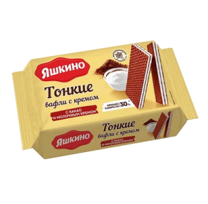 Вафли тонкие Яшкино с какао и молоч. кремом 144г