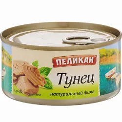 Консервы рыбные Тунец натуральный филе 140г Пеликан