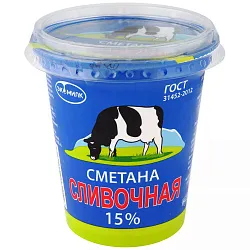 Сметана экомилк сливочная 15% 180гр