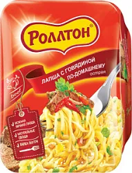 Лапша быстрого приготовления яичная Роллтон с говядиной по-домашнему 90г лоток