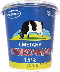 Сметана Экомилк Сливочная 15% 300г стакан