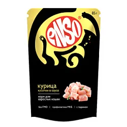 Корм влажный для кошек Enso кусочки в соусе с курицей 85г пауч