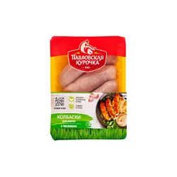 Колбаски для жарки с чесноком охл (лоток) 0,800 гр Павловская Курочка