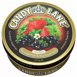 Фруктовые леденцы, клубника и черная смородина "Candy Lane" 200г(6) ж/б