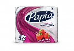 Туалетная бумага PAPIA 3-х слойная 4шт Клубничная мечта