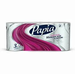 Туалетная бумага PAPIA 3-х сл. 8шт белая