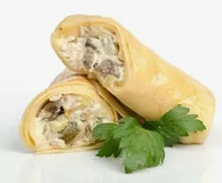 Блинчики с курицей, грибамии зеленью (вес) Дубки